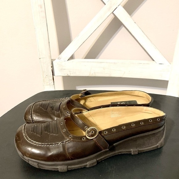Vintage LEI slip on shoes mary jane chunky y2k 90s square toe lug sole 9 brown - Picture 1 of 7